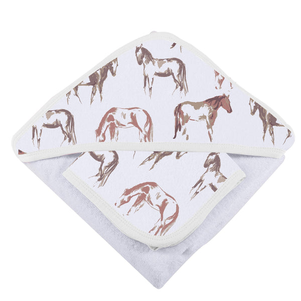 Wild Horses Hooded Towel and Washcloth Set - HoneyBug 