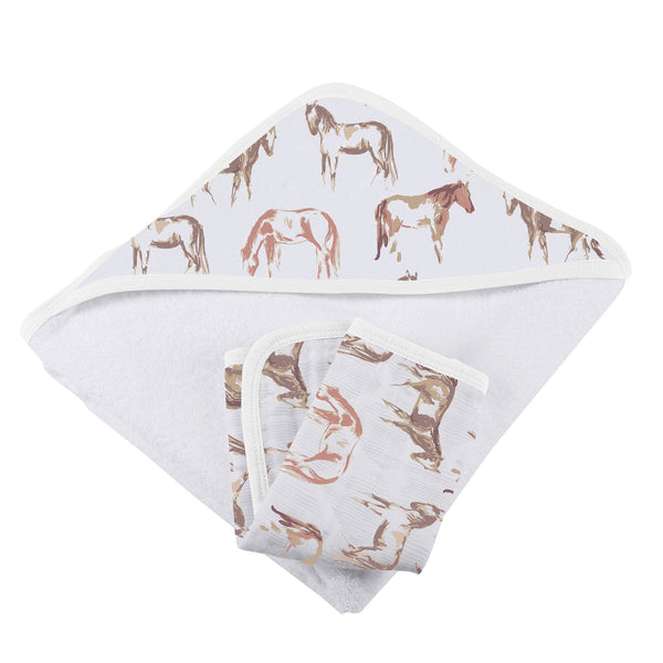Wild Horses Hooded Towel and Washcloth Set - HoneyBug 