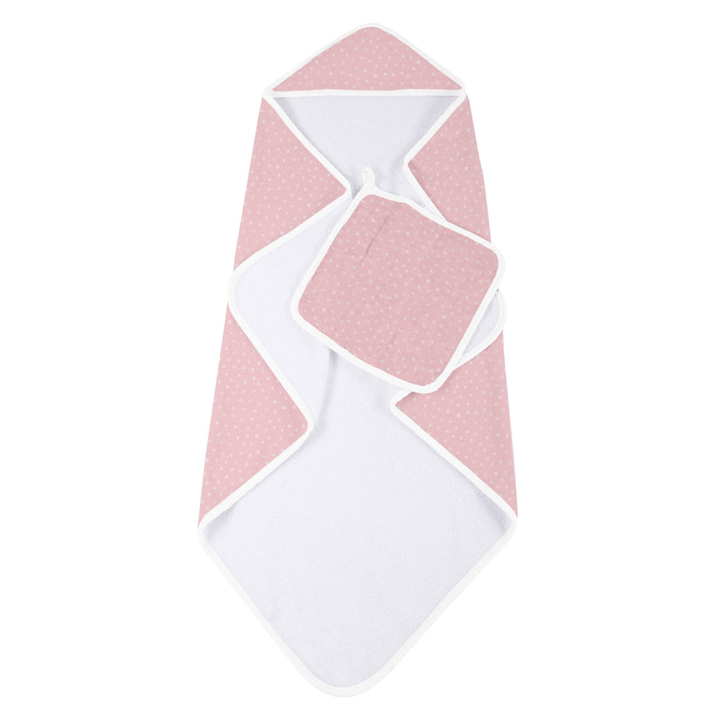 Pink Pearl Polka Dot Hooded Towel and Washcloth Set - HoneyBug 