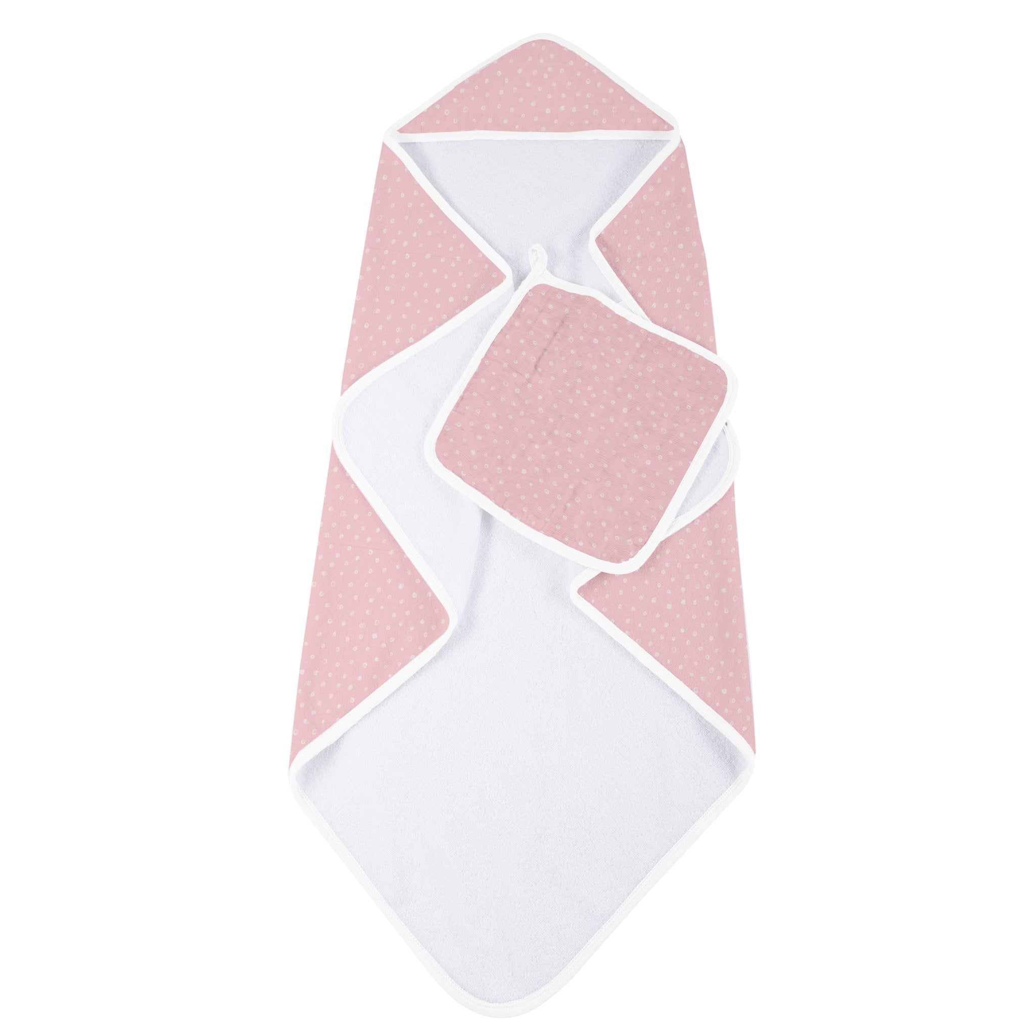 Pink Pearl Polka Dot Hooded Towel and Washcloth Set - HoneyBug 