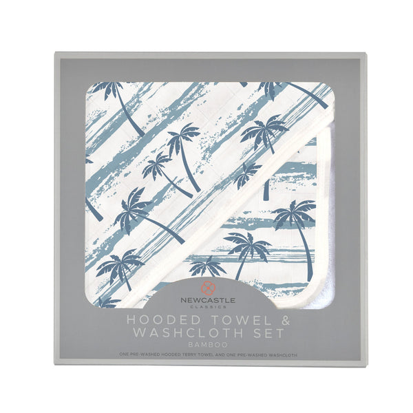 Ocean Palm Trees Bamboo Hooded Towel and Washcloth Set - HoneyBug 
