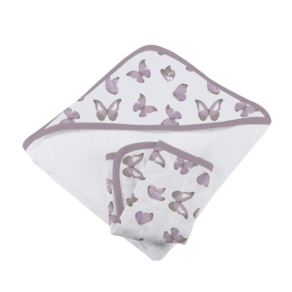 Winsome Butterflies Cotton Hooded Towel and Washcloth Set - HoneyBug 