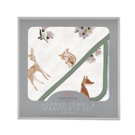 Sierra Fox and Deer Cotton Hooded Towel and Washcloth Set - HoneyBug 