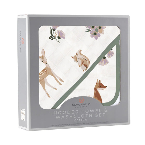Sierra Fox and Deer Cotton Hooded Towel and Washcloth Set - HoneyBug 