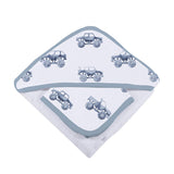 Indigo Monster Trucks Cotton Hooded Towel and Washcloth Set - HoneyBug 