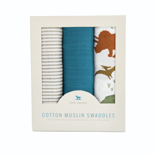 Cotton Muslin Swaddle Blanket Set - Dino Friends 2 - HoneyBug 