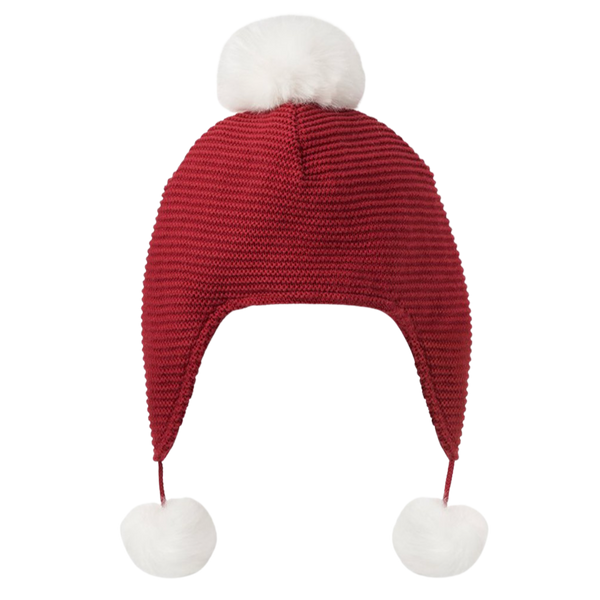 Pom Pom Baby Knit Aviator Hat - Holiday Red - HoneyBug 