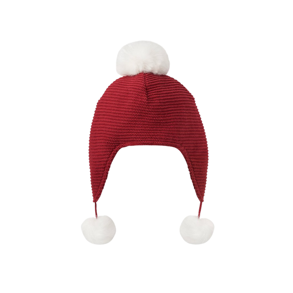 Pom Pom Baby Knit Aviator Hat - Holiday Red - HoneyBug 
