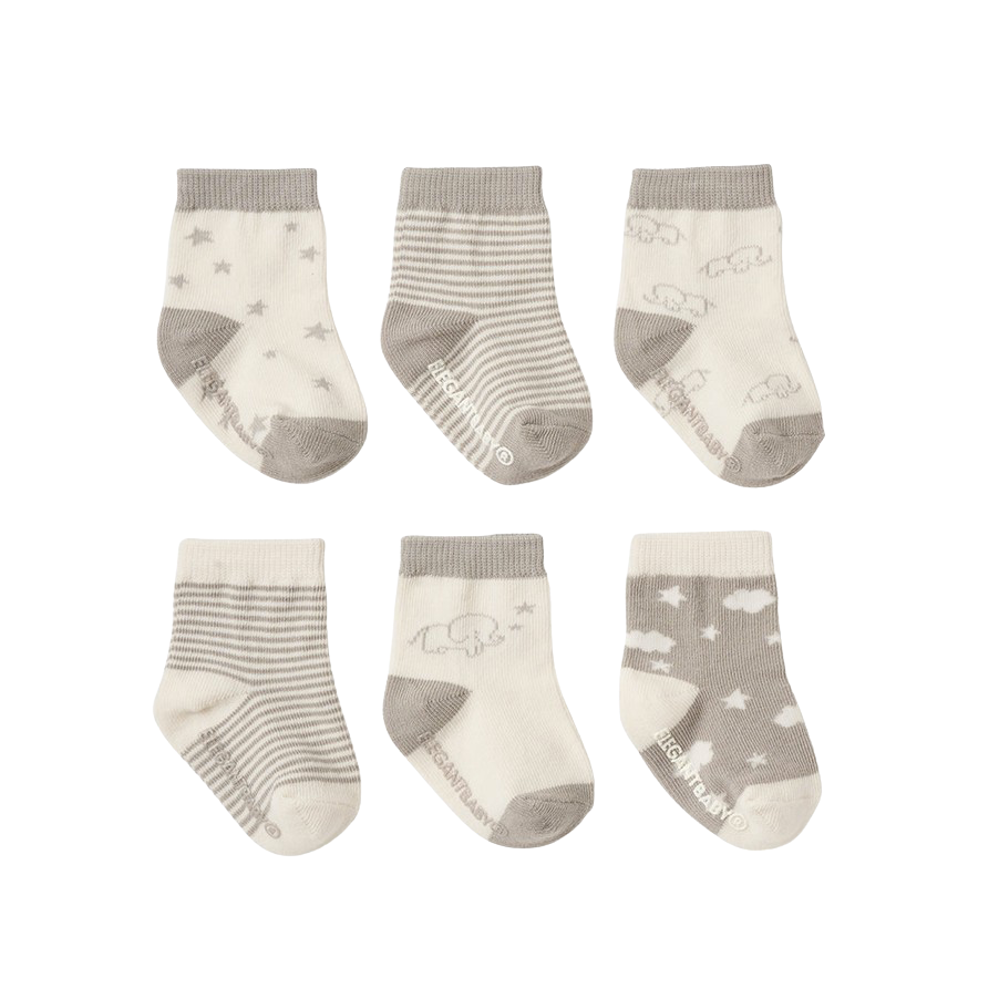 Elephant Socks - Grey (2 pair per gift box) - HoneyBug 