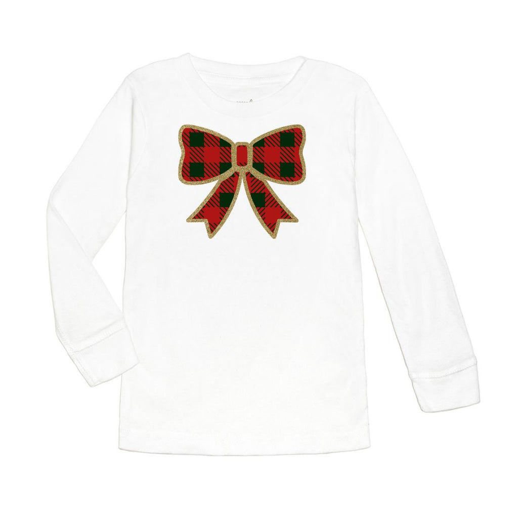 Christmas Plaid Bow Long Sleeve Shirt - White - HoneyBug 