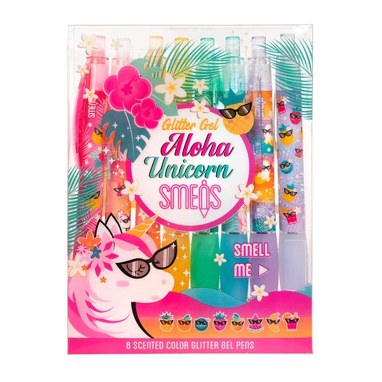 Aloha Unicorn Glitter Gel Smens (Smelly Pens) 8-pack - HoneyBug 