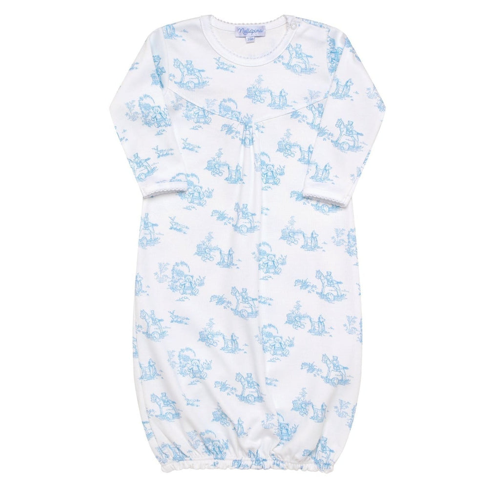 Blue Toile Baby Gown - HoneyBug 