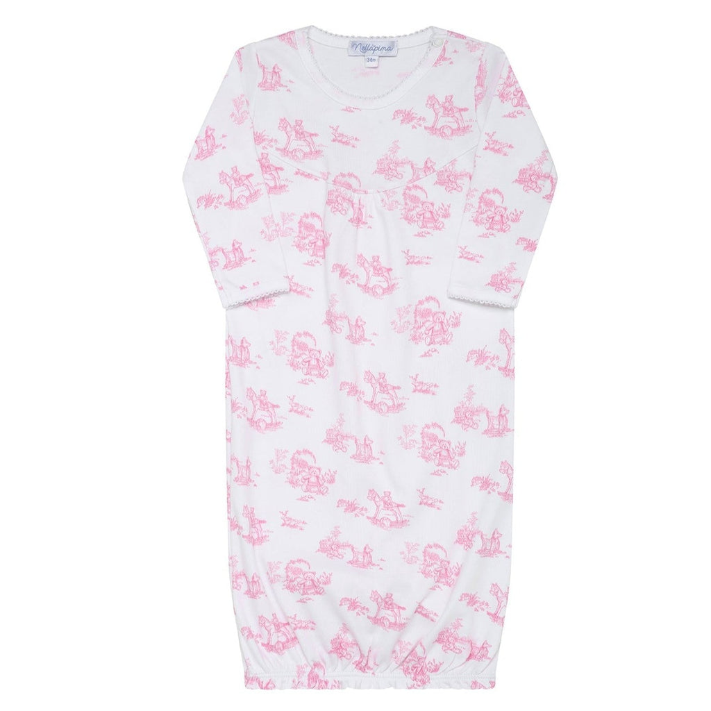 Pink Toile Baby Gown - HoneyBug 