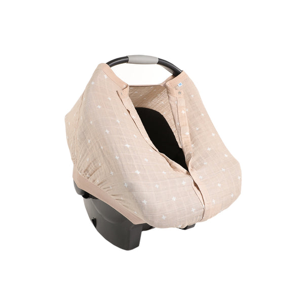 Cotton Muslin Car Seat Canopy - Taupe Cross - HoneyBug 