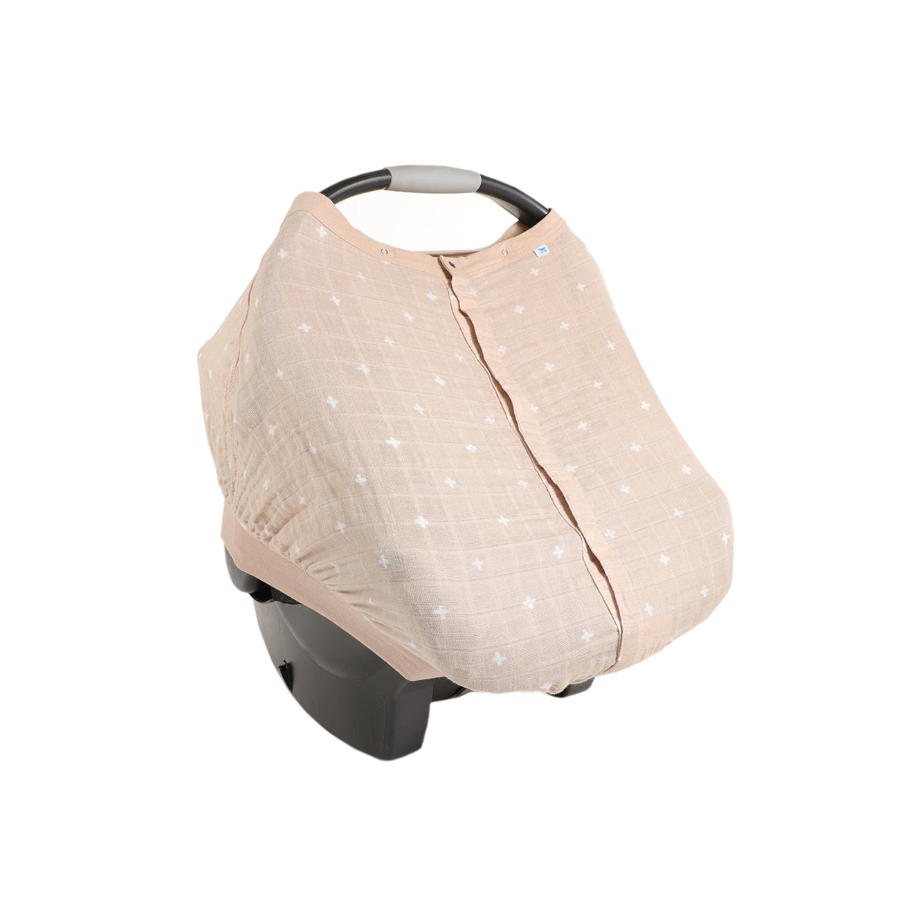 Cotton Muslin Car Seat Canopy - Taupe Cross - HoneyBug 