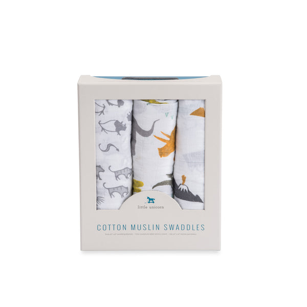 Cotton Muslin Swaddle Blanket Set - Dino Friends - HoneyBug 