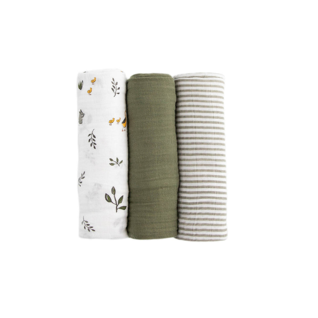 Cotton Muslin Swaddle Blanket Set - Forest Friends 2 - HoneyBug 