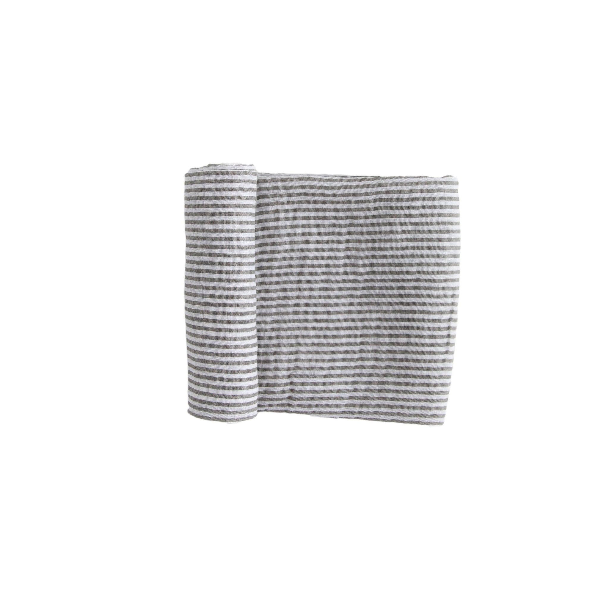 Cotton Muslin Swaddle Blanket - Grey Stripe - HoneyBug 