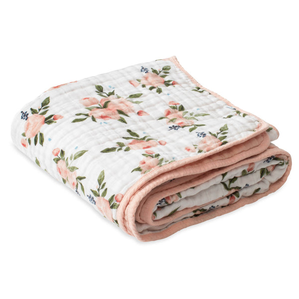 Cotton Muslin Quilt - Watercolor Roses - HoneyBug 