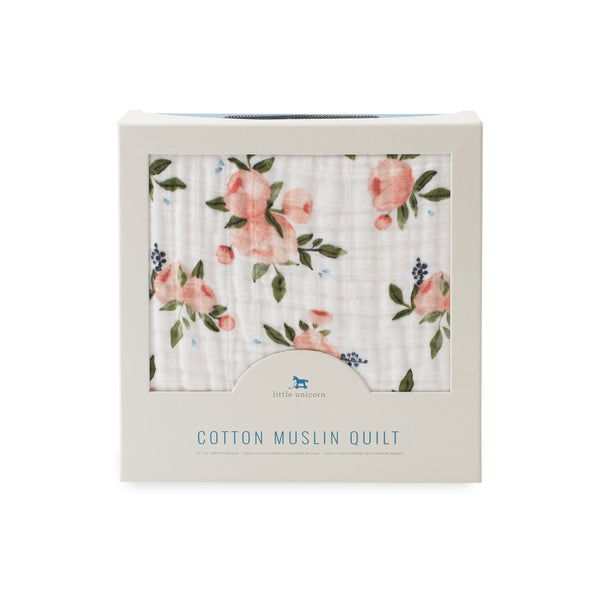 Cotton Muslin Quilt - Watercolor Roses - HoneyBug 