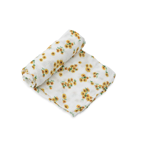 Deluxe Muslin Swaddle Blanket - Ditsy Sunflower - HoneyBug 
