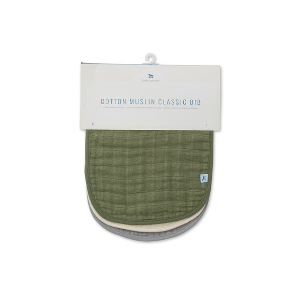 Cotton Muslin Classic Bib 3 Pack - Fern - HoneyBug 