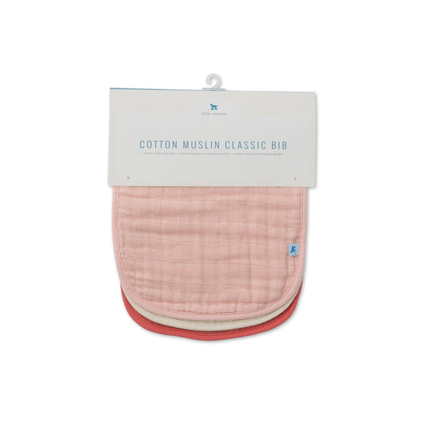 Cotton Muslin Classic Bib 3 Pack - Rose Petal - HoneyBug 