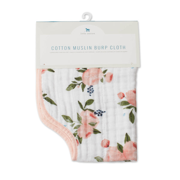 Cotton Muslin Burp Cloth - Watercolor Roses - HoneyBug 