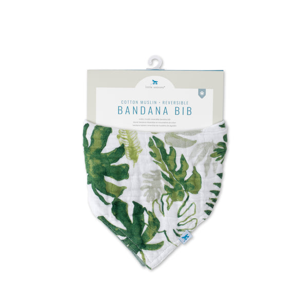 Cotton Muslin Reversible Bandana Bib - Tropical Leaf - HoneyBug 