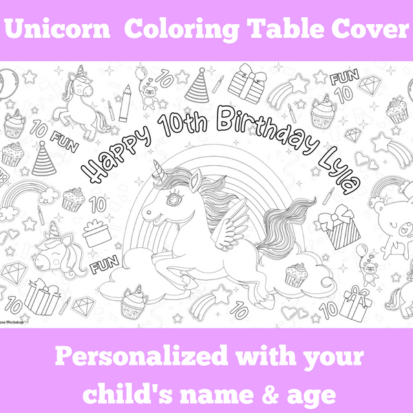 Unicorn Coloring Table Cover by Creative Crayons Workshop - HoneyBug 