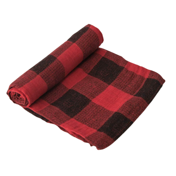 Cotton Muslin Swaddle Blanket - Red Plaid - HoneyBug 