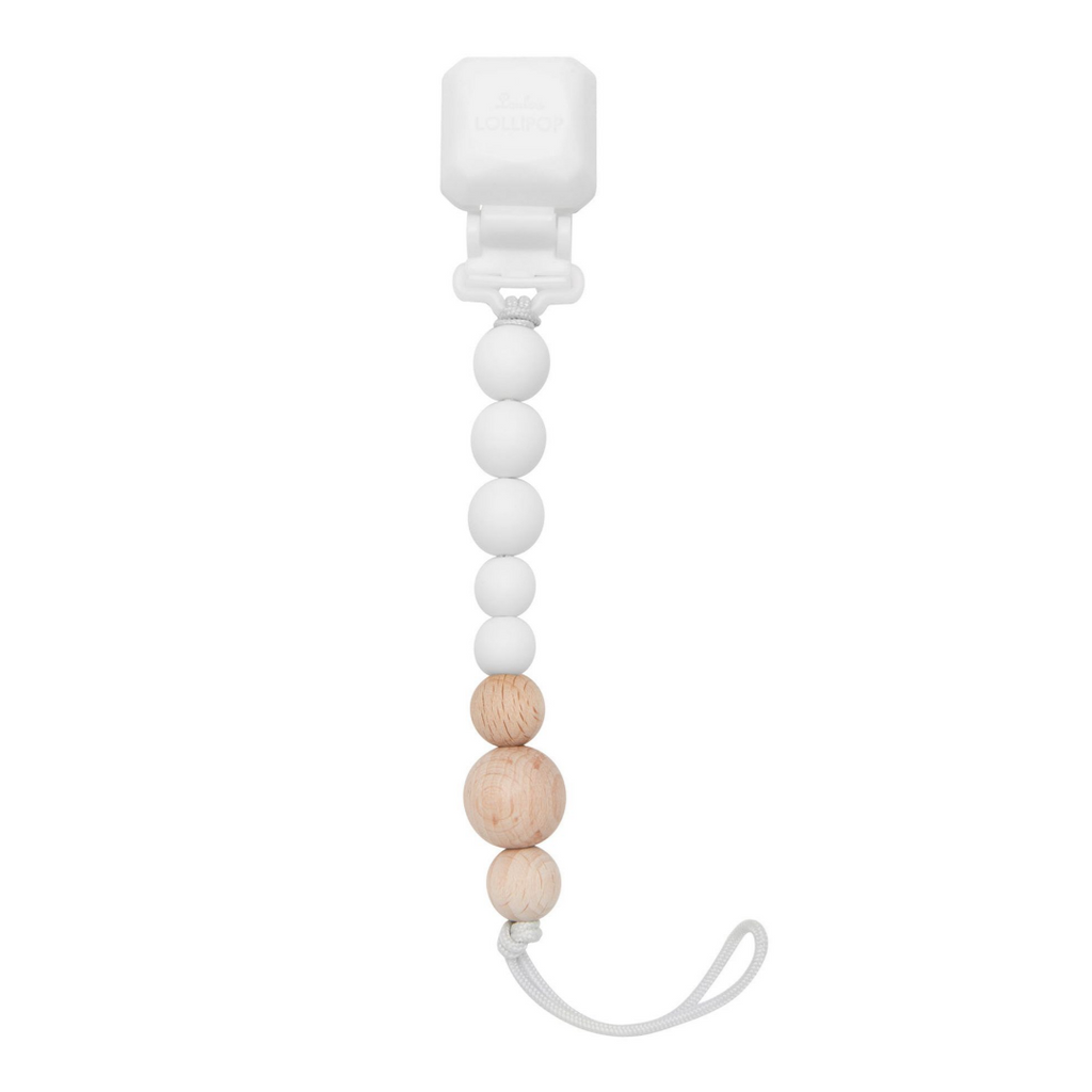Colour Pop Silicone & Wood Pacifier Clip - White - HoneyBug 