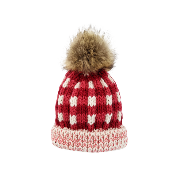Festive Check Knit Beanie Hat - HoneyBug 