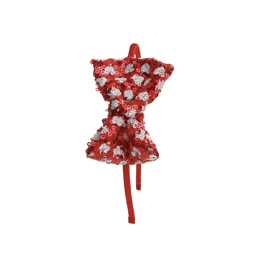 Sequin Heart Bow Headband - Red - HoneyBug 