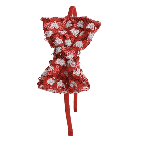 Sequin Heart Bow Headband - Red - HoneyBug 