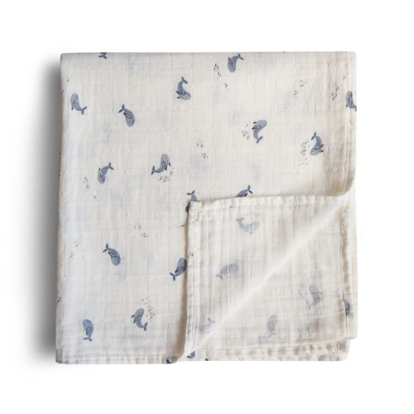 Muslin Swaddle Blanket Organic Cotton (Whales) - HoneyBug 