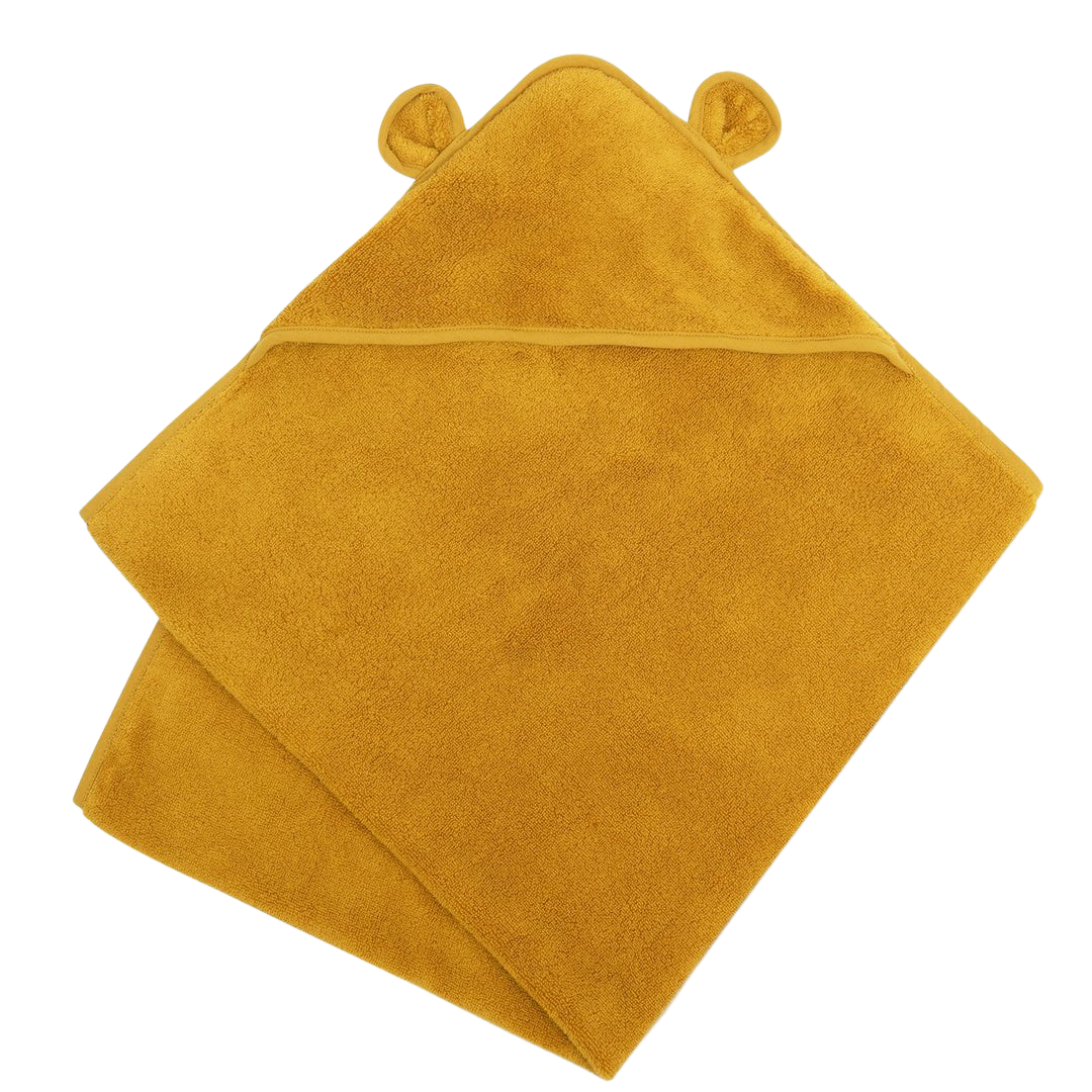 Organic Cotton Hooded Towel - Mustard - HoneyBug 