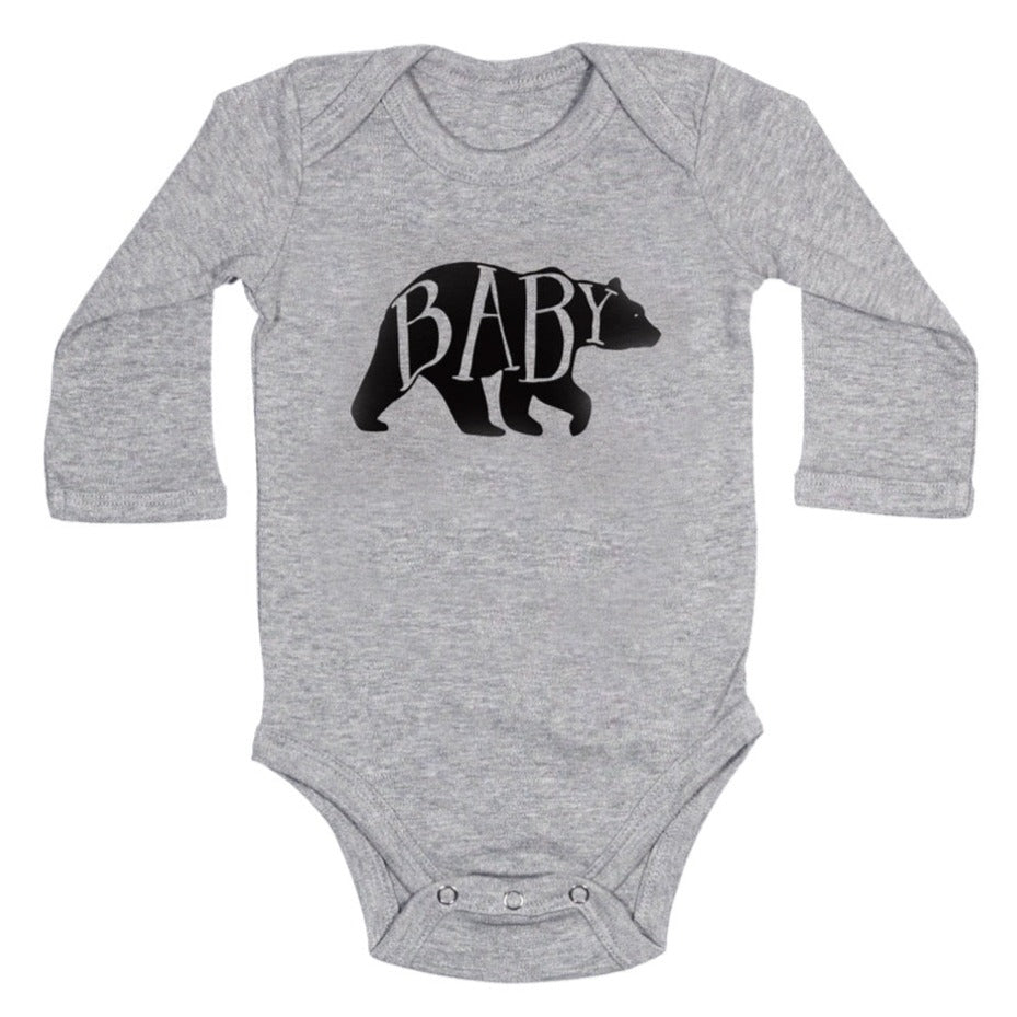 Baby Bear - Long Sleeve Bodysuit - Gray - HoneyBug 