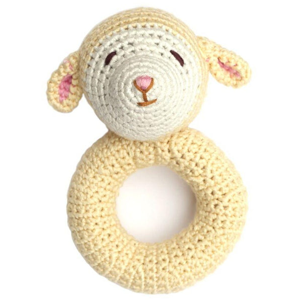 Lamb Ring Hand Crocheted Rattle - HoneyBug 