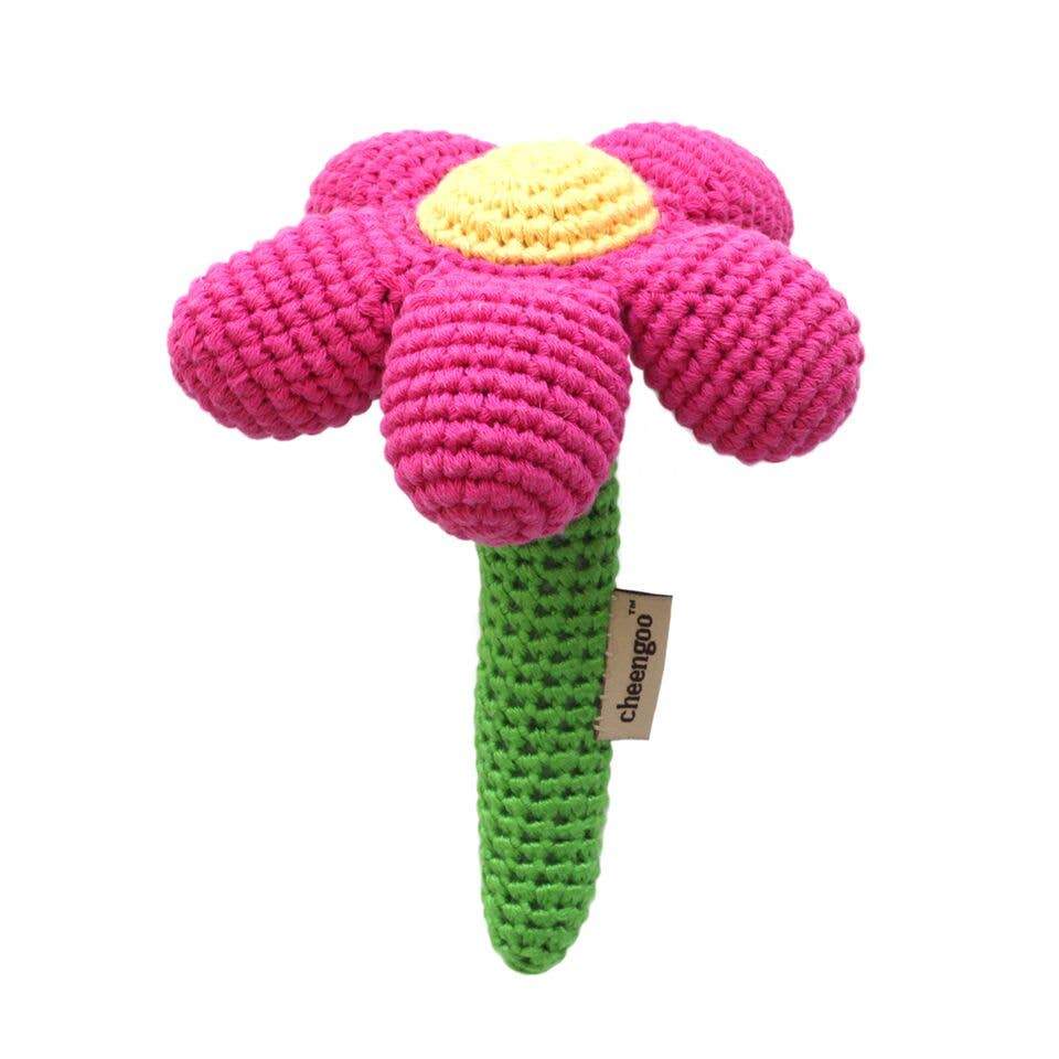 Magenta Flower Hand Crocheted Rattle - HoneyBug 