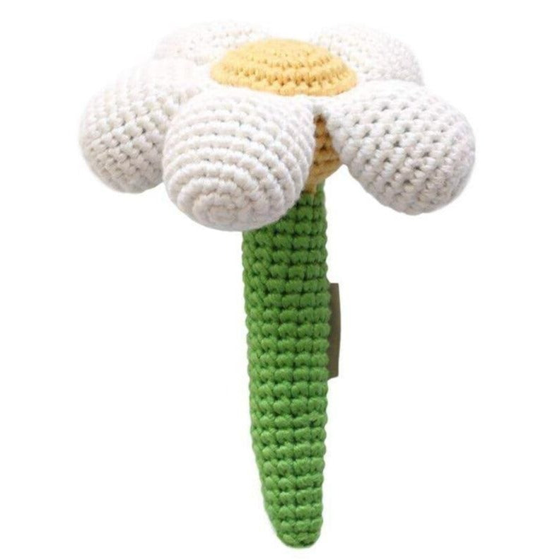White Daisy Flower Hand Crocheted Rattle - HoneyBug 