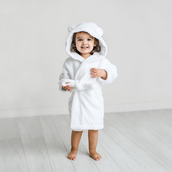 Organic Cotton Hooded Robe - White - HoneyBug 