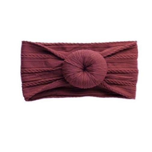 Burgundy Cable Knit Bun Baby Headband - HoneyBug 