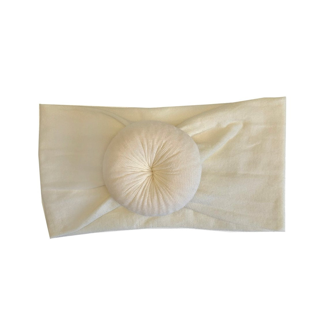 Cream Nylon Knit Bun Baby Headband - HoneyBug 