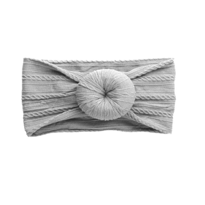 Gray Cable Knit Bun Baby Headband - HoneyBug 
