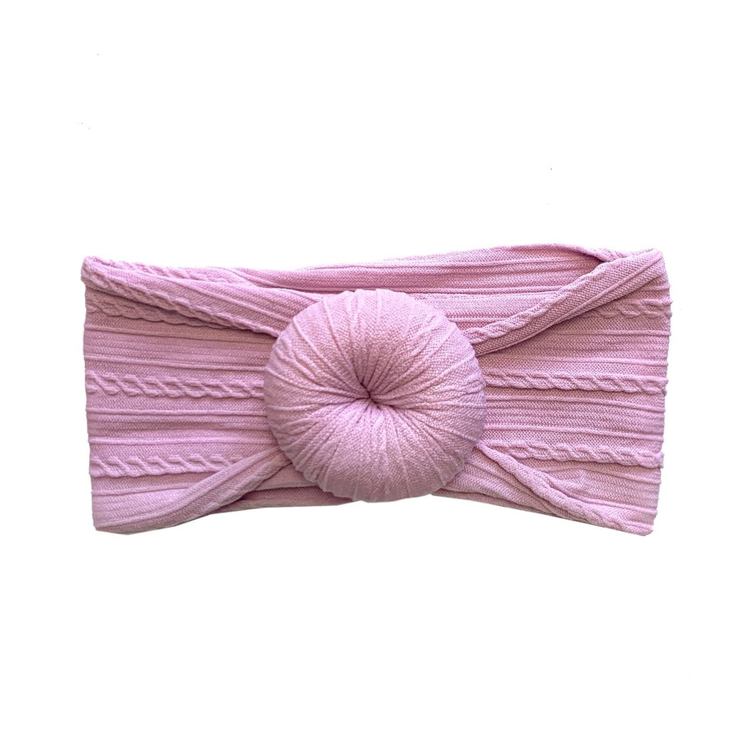 Mauve Cable Knit Bun Baby Headband - HoneyBug 