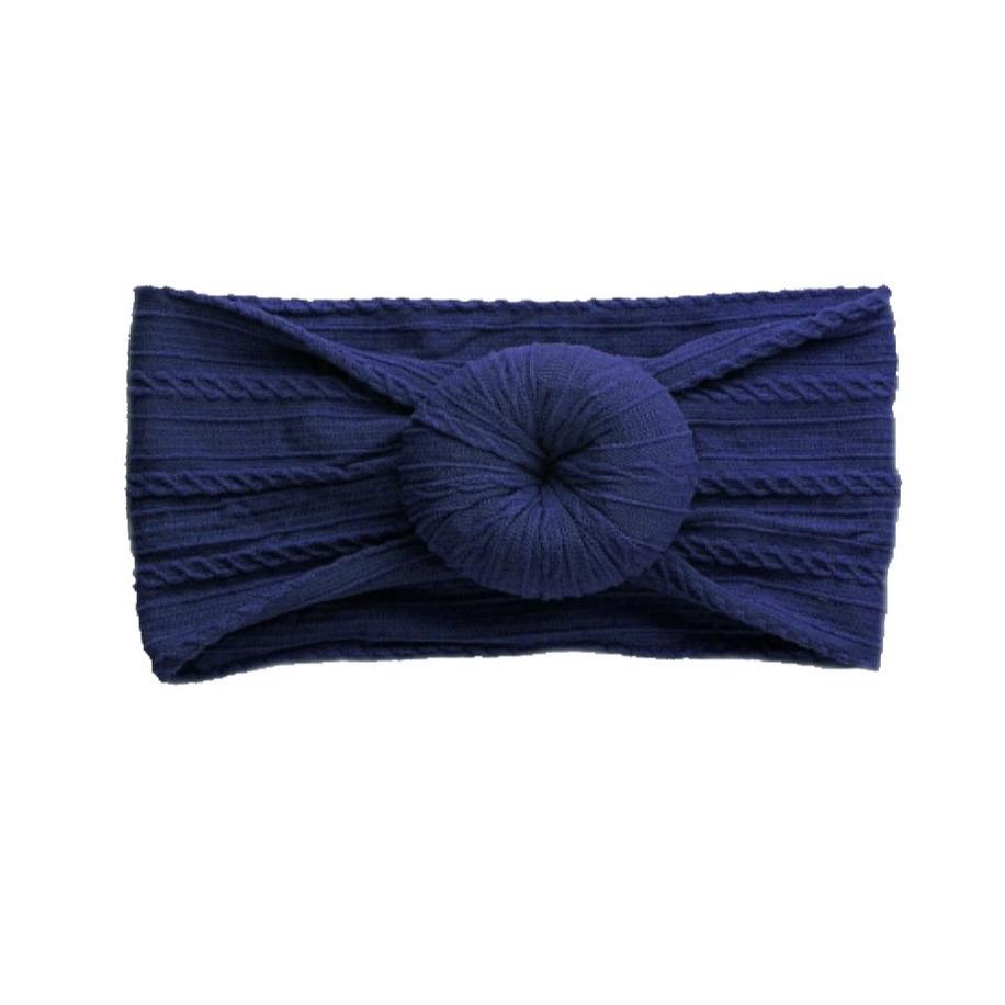 Navy Cable Knit Bun Baby Headband - HoneyBug 