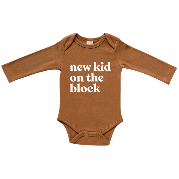 New Kid on The Block Long Sleeve Bodysuit - Camel - HoneyBug 