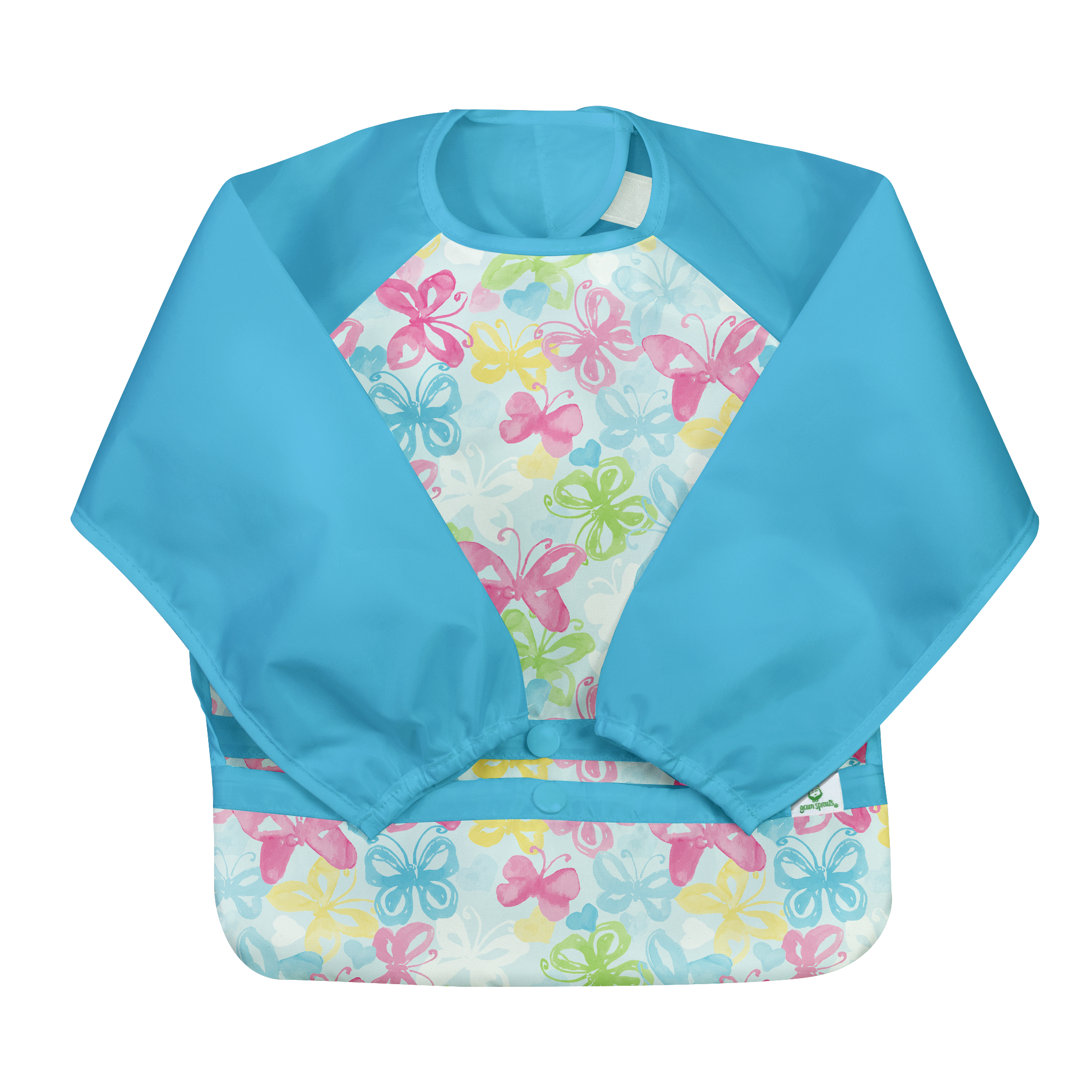 Snap & Go Easy Wear Long Sleeve Bib - Aqua Watercolor Butterflies- 2T/4T - HoneyBug 