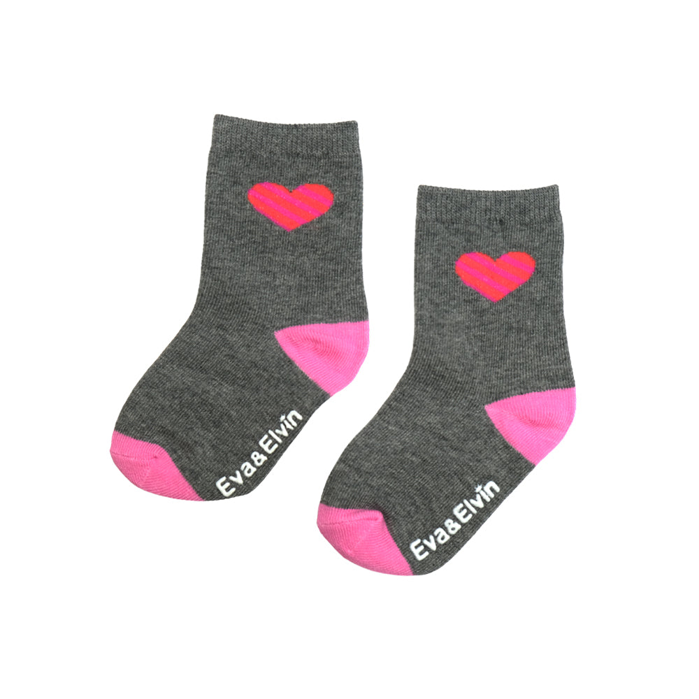 Grey & Pink Heart Kids Socks - HoneyBug 